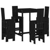 Set mobilier bar de gradina, 5 piese, negru, lemn masiv de pin