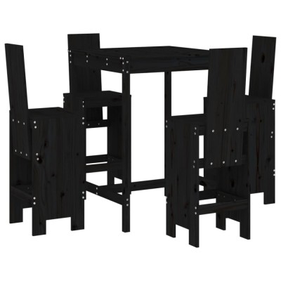 Set mobilier bar de gradina, 5 piese, negru, lemn masiv de pin foto