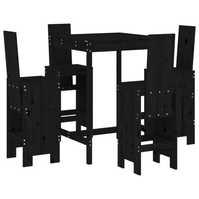 Set mobilier bar de gradina, 5 piese, negru, lemn masiv de pin