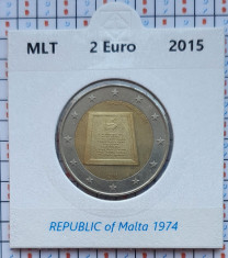 Malta 2 euro 2015 UNC - Republic of 1974 - km 167 - cartonas personalizat D36901 foto