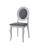 Scaun tapitat de living si bucatarie, KL Benson din lemn masiv, stofa,120 kg, 44.5x50.5x92 cm, alb/gri