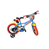 Bicicleta copii 16 inch, Superman, 5-7 ani, roti ajutatoare incluse, Dino Bikes