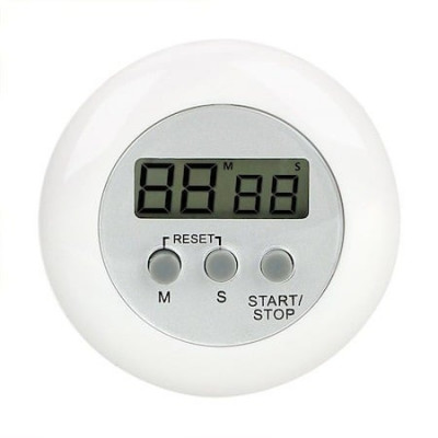 Mini timer, cronometru de bucatarie cu clema de agatat si magnet, diametru 6.5 cm - Alb foto