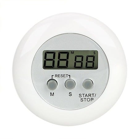 Mini timer, cronometru de bucatarie cu clema de agatat si magnet, diametru 6.5 cm - Alb