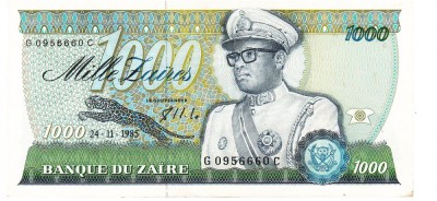 Zair 1 000 Zaires Mobutu 1985 P-31 aUNC Seria 0956660 foto