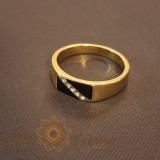 Inel masonic cu 5 cristale zirconia , Design elegant cu decor negru, latime 7 mm