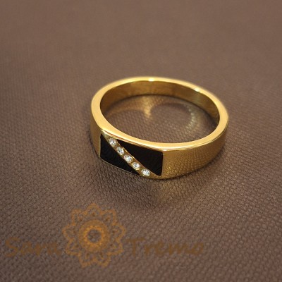 Inel masonic cu 5 cristale zirconia , Design elegant cu decor negru, latime 7 mm foto