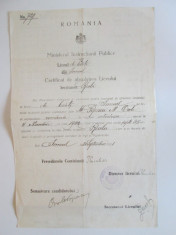 Rar! Certificat absolvire a liceului de baieti din Ismail/Basarabia 1921 foto