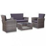 vidaXL Set mobilier de grădină cu perne, 4 piese, gri, poliratan