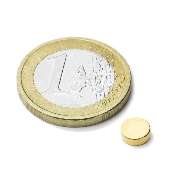 Magnet neodim disc &Oslash;6&amp;#215;2 mm, putere 740 g, N45, placat aur