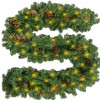 Ghirlanda de Craciun Artificiala 2,7 m cu Lumini LED, Alb Cald, Conuri Naturale si Fructe Rosii Holly