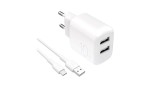 &Icirc;ncărcător de perete Puro PROLITE 10W 2x USB-A + cablu USB-A - USB-C 1.2m - alb