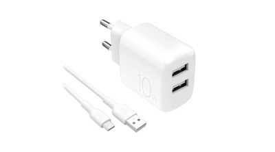 &amp;Icirc;ncărcător de perete Puro PROLITE 10W 2x USB-A + cablu USB-A - USB-C 1.2m - alb foto