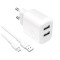 &Icirc;ncărcător de perete Puro PROLITE 10W 2x USB-A + cablu USB-A - USB-C 1.2m - alb