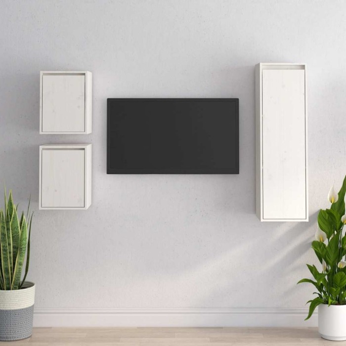 vidaXL Comode TV, 3 buc., alb, lemn masiv de pin