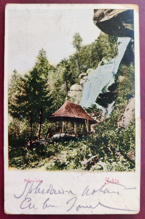 Stancaria - Sihla (Manastirea) - 1902 - clasica, circulata la Bucuresti, printata, color, 3 timbre intacte, stampile lizibile