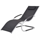 Cumpara ieftin Șezlong cu pernă, negru, aluminiu și textilenă