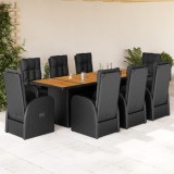 vidaXL Set mobilier de grădină cu perne, 9 piese, negru, poliratan 3277635