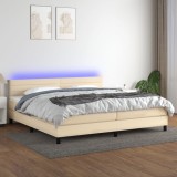 vidaXL Pat cu arcuri, saltea și LED, crem, 200x200 cm, textil