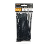 Coliere de cablu Handy negre 150 x 3,6 mm, nylon 66, set 100 buc