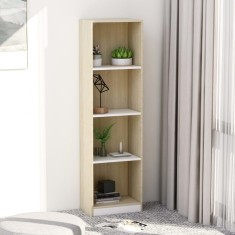 vidaXL Bibliotecă cu 4 rafturi, alb/stejar sonoma, 40x24x142 cm, lemn