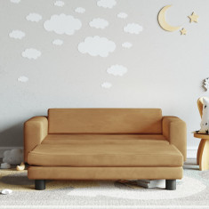 Canapea pentru copii cu taburet maro 100x50x30 cm catifea GartenMobel Dekor