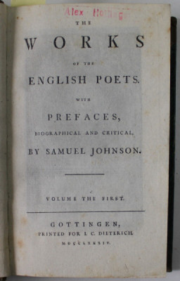 THE WORKS OF THE ENGLISH POETS by SAMUEL JOHNSON , THE LIFE and POETICAL WORKS of JOHN MILTON , VOLUME THE FIRST , 1784 foto