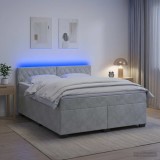 Cumpara ieftin Pat box spring cu saltea si LED Gri deschis 160 x 200 cm