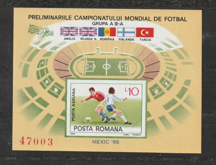 Romania 1985 - #1140 Preliminariile C.M. de Fotbal Mexic S/S 1v MNH