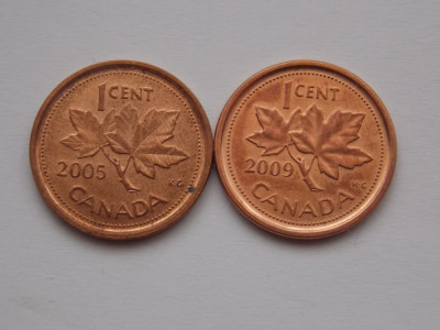 LOT 2 MONEDE DIFERITE CANADA - 1 CENT 2005,2008-(nonmagnetic,magnetic) foto