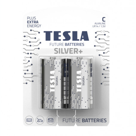 Set 2 baterii alcaline C LR14 TESLA SILVER 1.5V