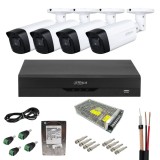 Sistem supraveghere analog Dahua 4 camere 2MP Full HD, IR 80m, SmartIR, cu DVR 4 canale + 6 canale IP, inregistrare 5MP, compresie H.265+, accesorii m