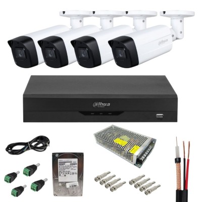 Sistem supraveghere analog Dahua 4 camere 2MP Full HD, IR 80m, SmartIR, cu DVR 4 canale + 6 canale IP, inregistrare 5MP, compresie H.265+, accesorii m foto