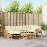 Set canapele gradina exterior vidaXL 7 piese alb crem lemn acacia textilene perne masuta