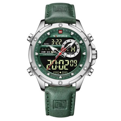 Ceas barbati Naviforce Cronograf Casual Analog Digital Quartz Piele Verde foto
