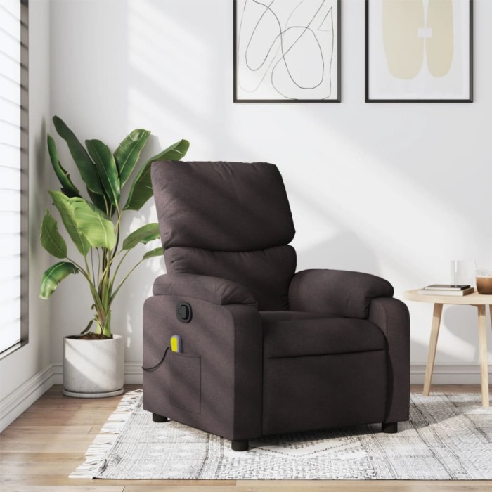vidaXL Fotoliu de masaj rabatabil, maro &icirc;nchis, material textil