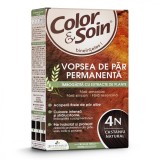 Vopsea de par fara amoniac, fara silicon, castaniu natural, 4N, Color&amp;Soin