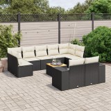 VidaXL Set canapele de grădină cu perne, 10 piese, negru, poliratan