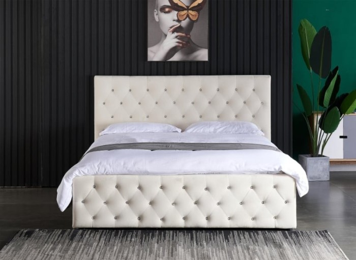 Pat Bravo 180x200 cm Lada Depozitare Tapitat Crem Somiera Inclusa