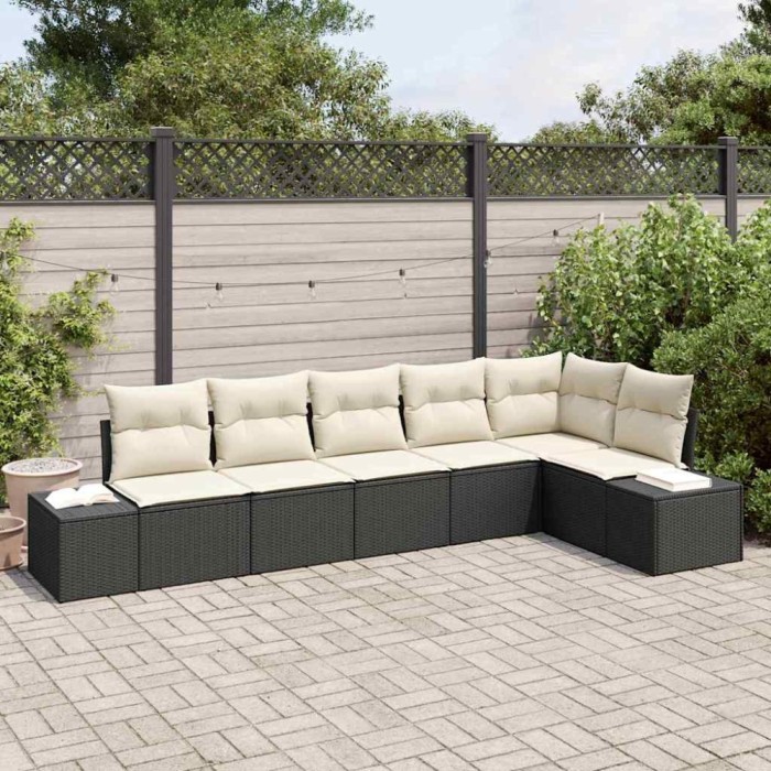 vidaXL Set de canapele pentru grădină 6 pcs negru și crem Rattan poli 3347077