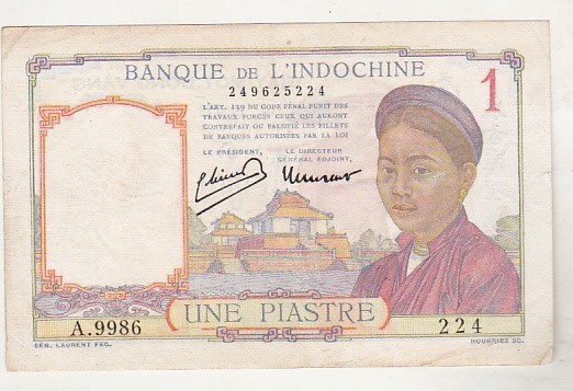 bnk bn Indochina franceza 1 piastru 1949 circulata