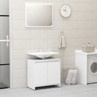 Set mobilier de baie, alb, lemn prelucrat foto