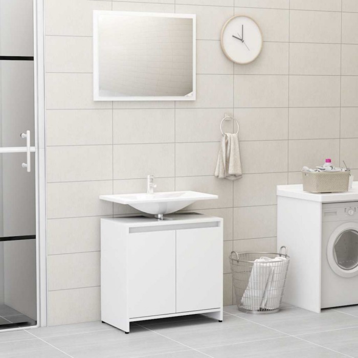 Set mobilier de baie, alb, lemn prelucrat