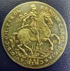 (S) MONEDA DIN ARGINT AUSTRIA - REBATERE MONEDA 2 DUCATI TIROL 1642, ARHIDUCELE FERDINAND CAROL, ARGINT 835. ANUL 1963