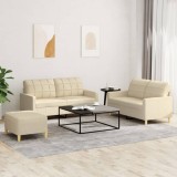 VidaXL Set de canapele cu perne, 3 piese, crem, textil