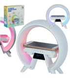 Lampa de veghe LED RGB incarcator inductiv si radio, alb, Oem