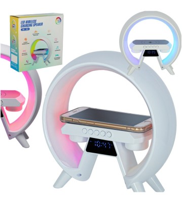 Lampa de veghe LED RGB incarcator inductiv si radio, alb foto