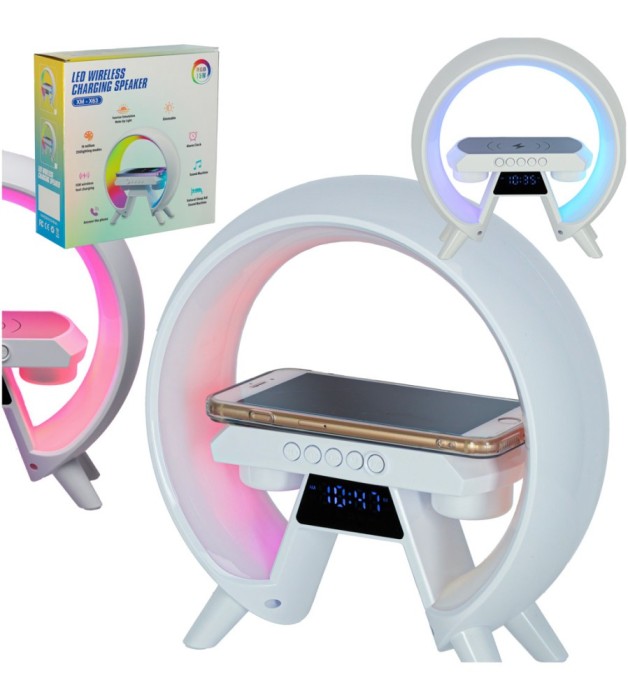 Lampa de veghe LED RGB incarcator inductiv si radio, alb