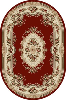 Covor Oval Model Lotos 575-210, Marime 60 x 110 cm, Rosu, Inaltime Fir 8 mm, Antialergic, Polipropilena, Living, Dormitor, Sufragerie, Birou foto