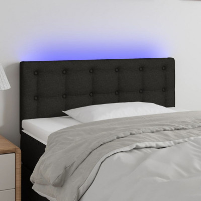 vidaXL Tăblie de pat cu LED, negru, 100x5x78/88 cm, textil foto